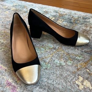 J.Crew Factory Bryn Black Suede Pump with Gold Toe Cap